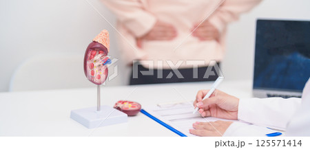 Elderly Patient consultation with doctor for Kidney disease, Urinary system and Stones, Cancer, world kidney day, Chronic kidney, Urology, Nephritis, Renal, Transplant and medical healthcare concept 125571414