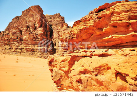 The  landscape of the Wadi Rum desert in Jordan where the most Mars like terrain on earth. 125571442