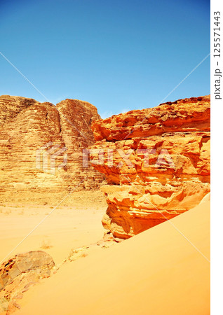The  landscape of the Wadi Rum desert in Jordan where the most Mars like terrain on earth. 125571443