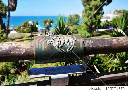 A very distinctive decoration on the guardrail is in Jaffa, Tel Aviv A very distinctive decoration on the guardrail is in Jaffa, Tel Aviv 125571773