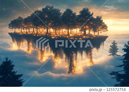 空に浮かぶパワーあふれる古代の森 125572758