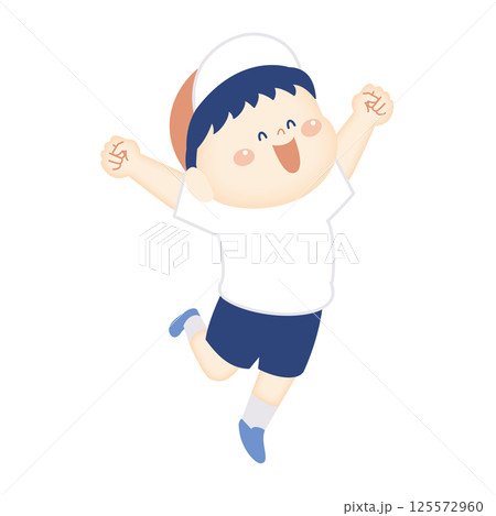 ガッツポーズの体操服の男の子のイラスト2 125572960