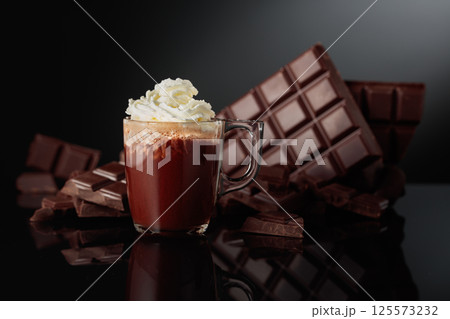 Hot chocolate with whipped cream. Hot chocolate with whipped cream. 125573232