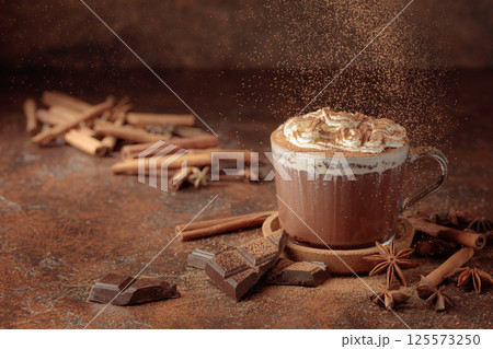 Hot chocolate with whipped cream. 125573250