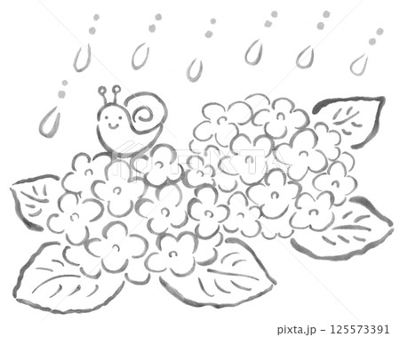 手描きのあじさいとカタツムリ(モノクロ) 手描きのあじさいとカタツムリ(モノクロ) 125573391