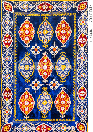 oriental Uzbek carpet with traditional abstract pattern. Expensive handmade Turkish carpet 125573538