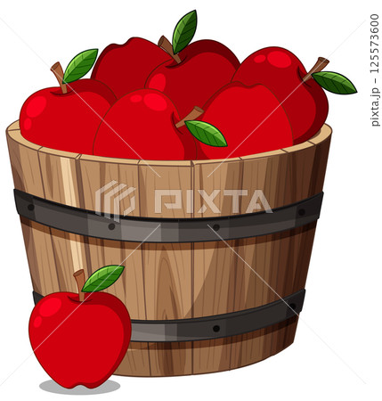 Rustic Wooden Barrel Filled with Red Apples Rustic Wooden Barrel Filled with Red Apples 125573600