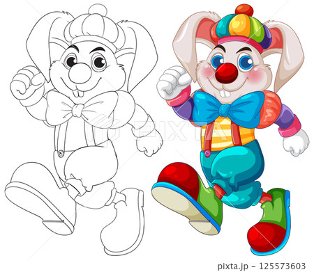 Colorful Cartoon Clown Rabbit Illustration 125573603