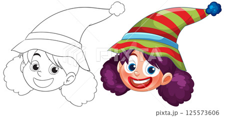 Colorful Clown Character with Striped Hat Illustration 125573606