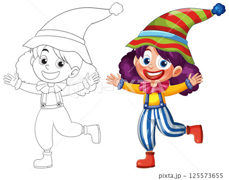 Colorful Clown Vector Illustration with Outline Version Colorful Clown Vector Illustration with Outline Version 125573655