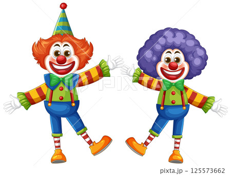 Colorful Clown Duo in Playful Pose Colorful Clown Duo in Playful Pose 125573662