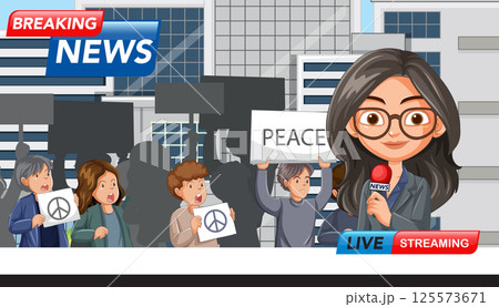 Breaking News: Peaceful Protest Illustration Breaking News: Peaceful Protest Illustration 125573671