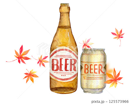 水彩イラスト　秋イメージ　秋の生ビール 125573966