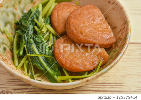 さつま揚げと水菜の煮浸し さつま揚げと水菜の煮浸し 125575414