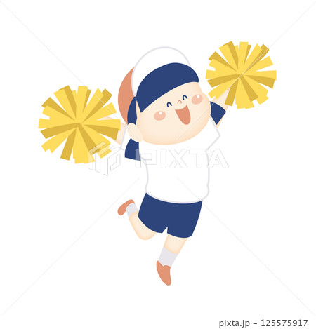 ポンポンを持って踊る体操服の女の子のイラスト1 125575917