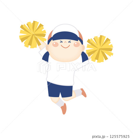ポンポンを持って踊る体操服の女の子のイラスト5 ポンポンを持って踊る体操服の女の子のイラスト5 125575925