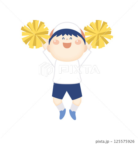 ポンポンを持って踊る体操服の男の子のイラスト6 125575926