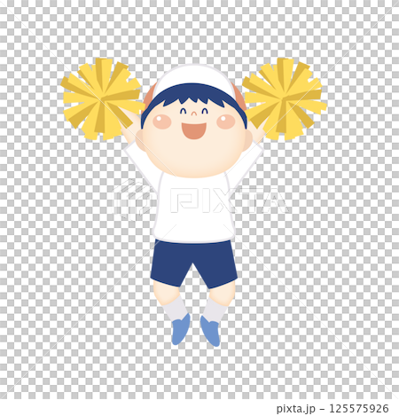 Illustration of a boy in gym clothes dancing with pom-poms 6 125575926