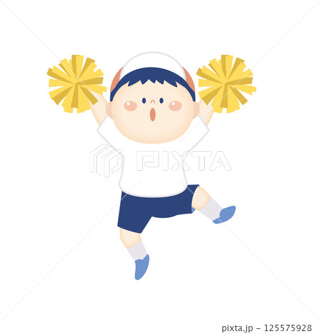 ポンポンを持って踊る体操服の男の子のイラスト7 ポンポンを持って踊る体操服の男の子のイラスト7 125575928
