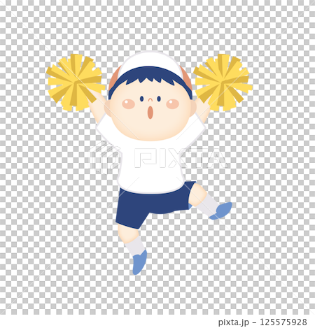 ポンポンを持って踊る体操服の男の子のイラスト7 ポンポンを持って踊る体操服の男の子のイラスト7 125575928