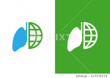Human lungs and earth logo combination. Globe lungs logotype design template. Human lungs and earth logo combination. Globe lungs logotype design template. 125576319