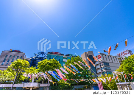 日本の横浜都市景観 地下鉄 「センター南駅」前の鯉のぼりなどを望む 日本の横浜都市景観 地下鉄 「センター南駅」前の鯉のぼりなどを望む 125576525