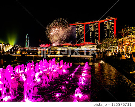 花火とマリーナベイサンズ　シンガポール 125576731