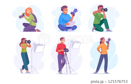 Diverse Photographers in Action, Actively Capturing Precious Moments in Their Unique Ways 125576753