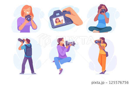 A diverse range of talented photographers is engaged in capturing beautiful moments in action 125576756