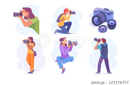 Diverse and talented photographers skillfully capturing beautiful moments with their cameras Diverse and talented photographers skillfully capturing beautiful moments with their cameras 125576757