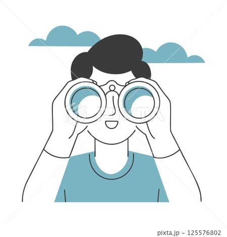 Man looking through binoculars in search of new ideas and future opportunities. Minimalist illustration. 125576802