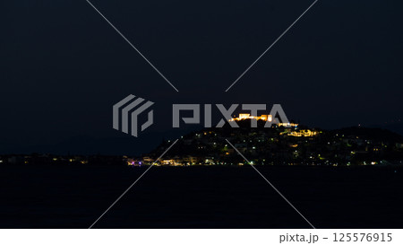 Night scene of Astros town with old castle Greece 125576915