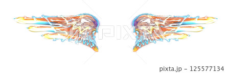 Transparent, luminous, iridescent wings. Abstract glowing stylized wings, isolated. Neon glow wing. png 125577134