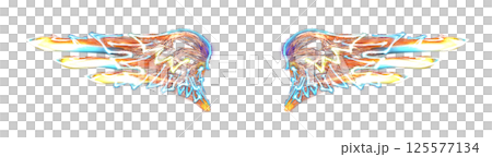 Transparent, luminous, iridescent wings. Abstract glowing stylized wings, isolated. Neon glow wing. png 125577134