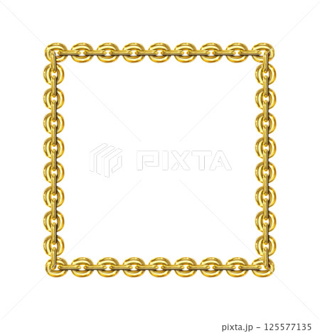 Vintage square frame, gold chain, isolated. Empty copy space for paintings, mirrors or photo. Vintage simple frame. Golden style decorative squared border, jewel deco art object. Png 125577135