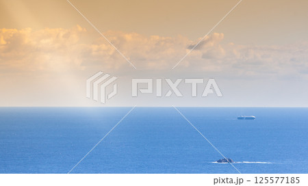 Seascape with ship on water surface Seascape with ship on water surface 125577185