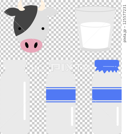 牛乳瓶のイラスト素材セット 125577231