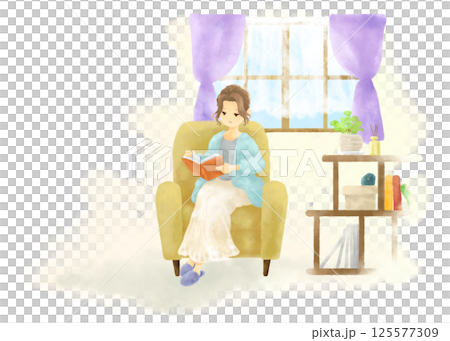 放鬆的女人在窗邊看書 125577309