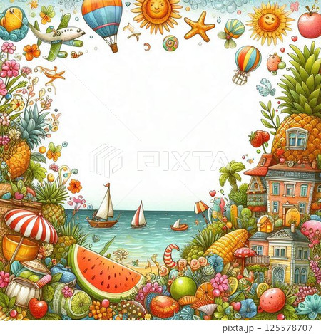 夏のイラストカード 125578707