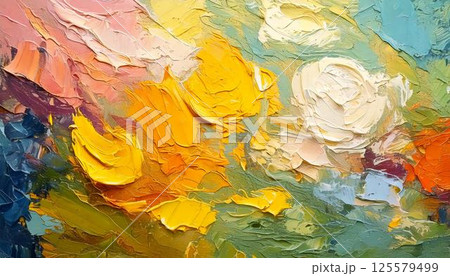 春イメージ　カラフルな油絵の抽象的アートテクスチャおしゃれな背景 125579499