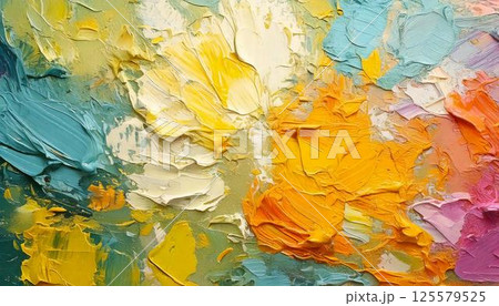 春イメージ　カラフルな油絵の抽象的アートテクスチャおしゃれな背景 125579525