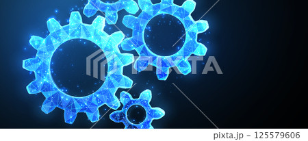 Four gears on blue.. Cog mechanism, engine system, operation progress, gear shift Four gears on blue.. Cog mechanism, engine system, operation progress, gear shift 125579606