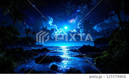 満月と夜の海が織りなす絶景1 満月と夜の海が織りなす絶景1 125579908