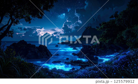 星明かりと夜の海が織りなす絶景2 125579912