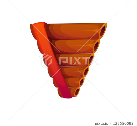 Cartoon letter V pan flute, musical font, wind music instrument typeface, entertainment funny type, English alphabet. Isolated vector musician abc typography character, symbol for music education 125580092