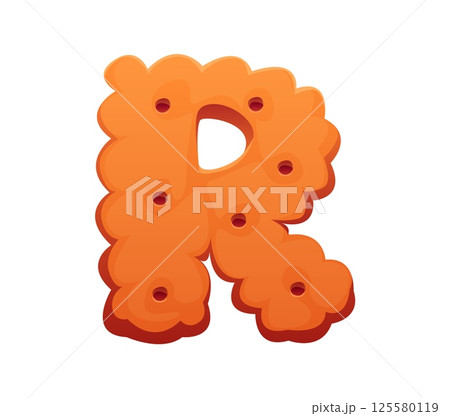 Dessert font, sweet pastry type, cracker biscuit or cookie for bakery typeface, cartoon vector. Confectionery English alphabet and sweet dessert font letter R as cracker biscuit or cookie snack type 125580119
