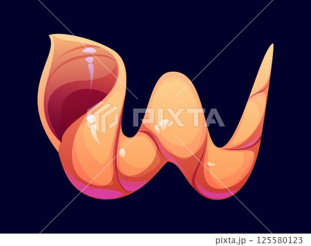 Reef seashell font, coral alphabet letter W. Underwater mollusk conch typeset cartoon symbol, sea mussel typeface sign. Coral reef shell ABC font element or ocean seashell English alphabet type letter 125580123