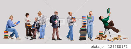 Collage of older adults reading and learning with books Collage of older adults reading and learning with books 125580171