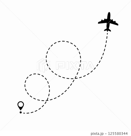 Travel concept. Dotted path airplane. Aircraft tracking. Airplane route plane path. Vector illustration on a isolated white background. 125580344