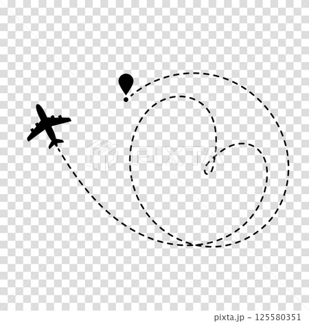Concept sex travel. Airplane route plane line path with heart. Aircraft tracking, love travel. Vector illustration. 125580351